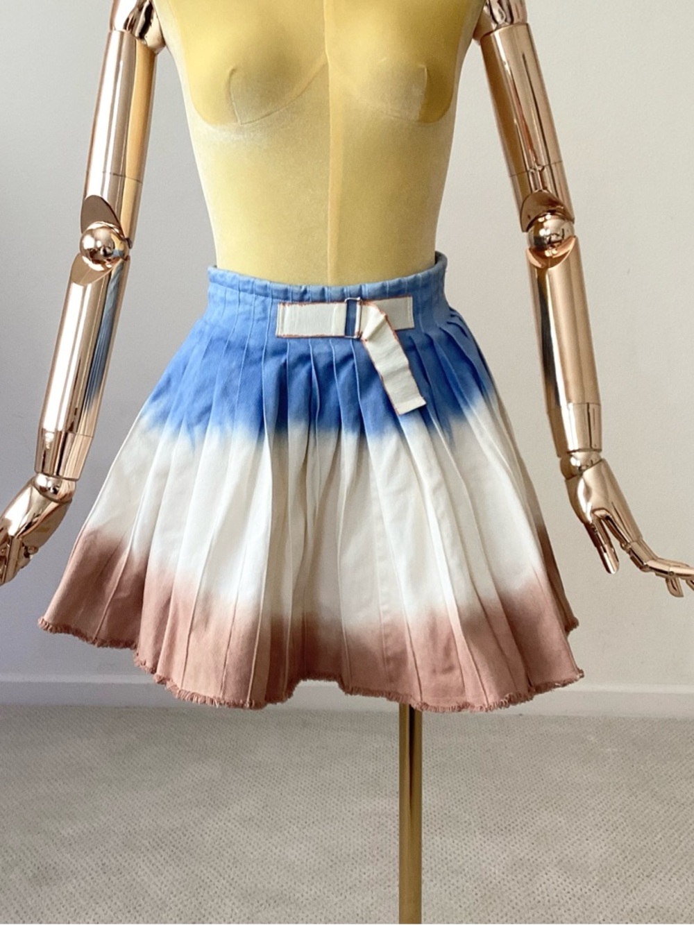 Agua Bendita Blue, White & Brown Dip-Dye Pleated Mini Skirt SZ XS - Picture 3 of 4